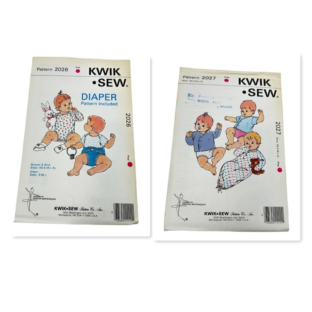 Kwik Sew Lot 2 Baby‎ 2026 Diapers & 2027 Kimono Sewing Pattern New Sealed Uncut